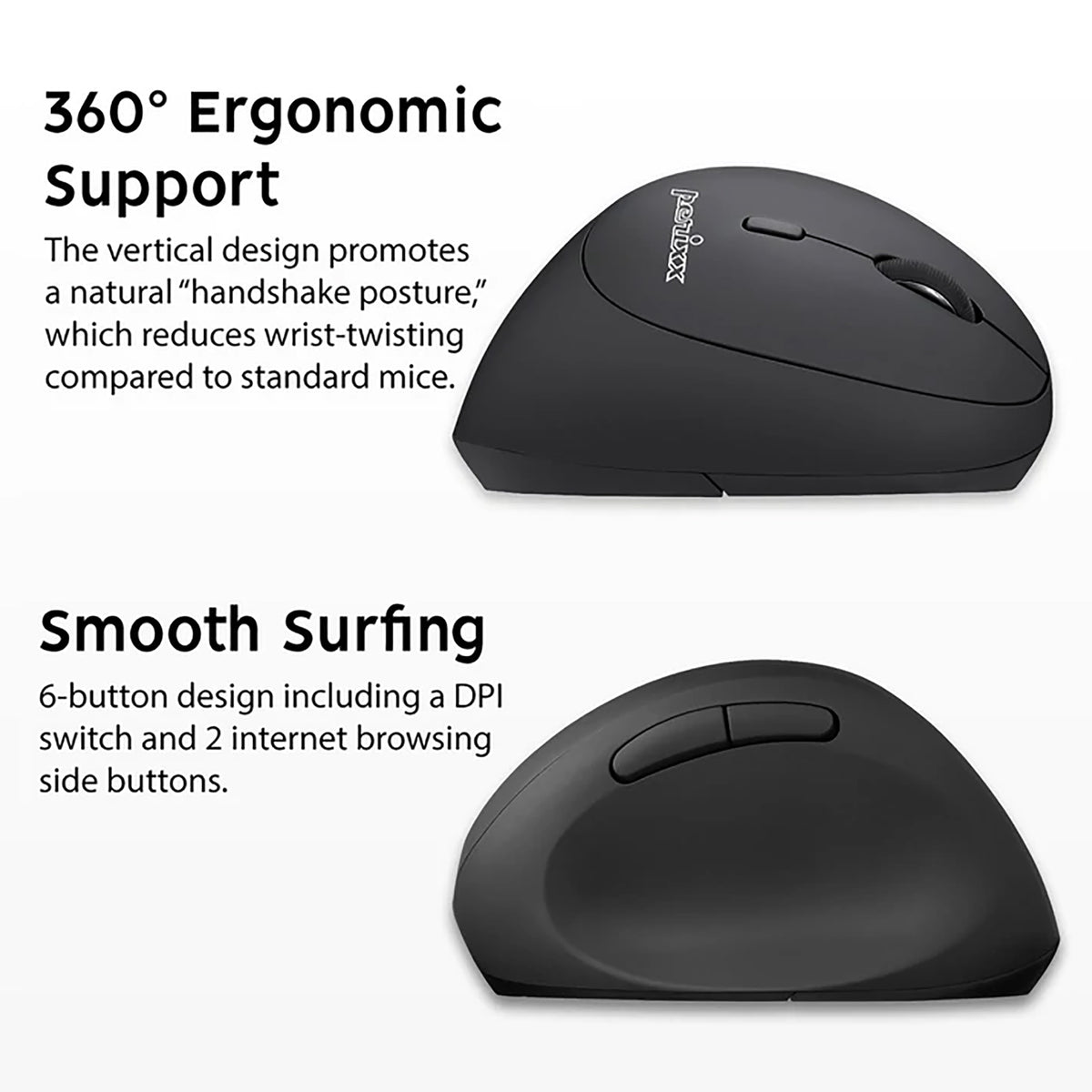 Mouse Ergonómico Vertical Derecho Perixx 719 Diginet Color Negro